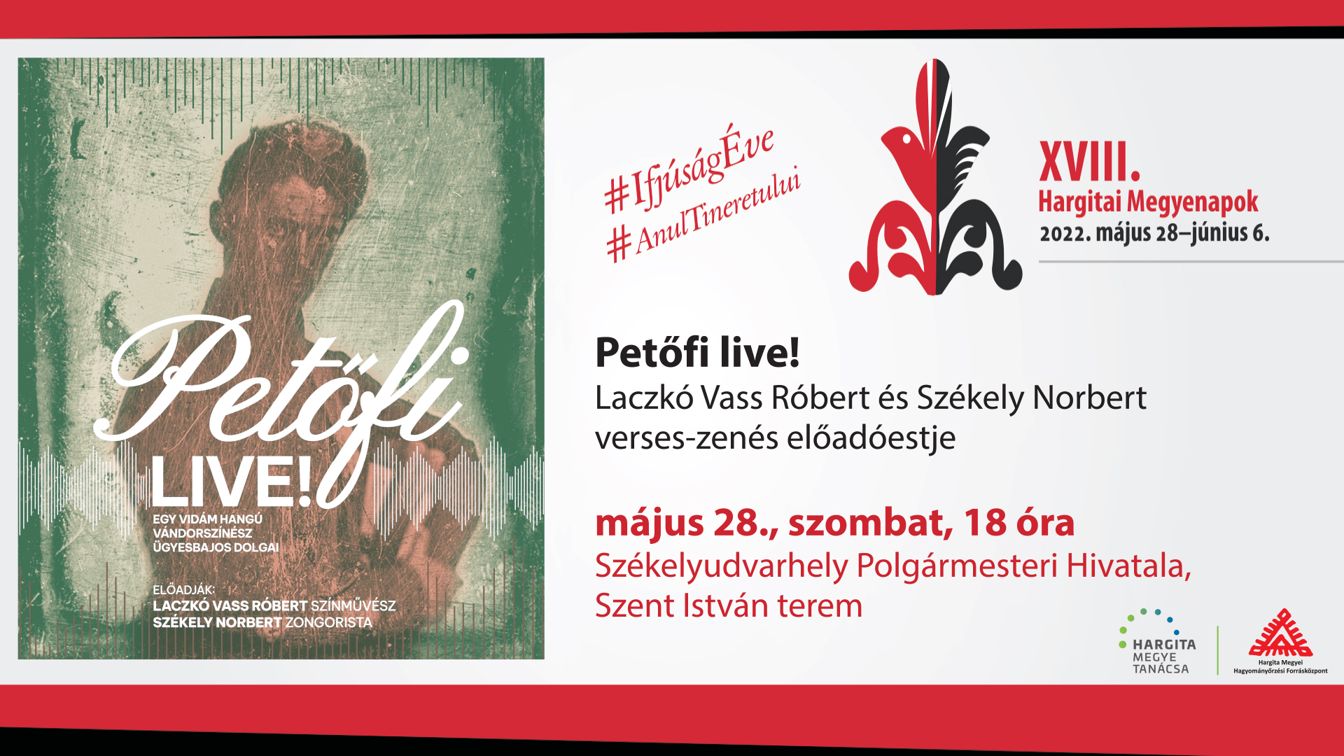Petőfi Live! Portret Petőfi în prezentarea actorului Laczkó Vass Róbert și al pianistului Székely Norbert